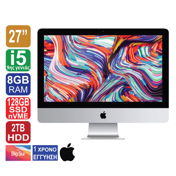 Apple iMac 19.1 A2115, All-in-one, 27" 5120x2880, AMD Radeon RX 580X, Intel Core i5 9600K (9ης γενιάς), 8GB RAM, 128GB NVME SSD, 2TB HDD, Web Camera, MacOS Big Sur