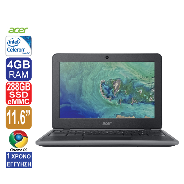 Laptop 11.6″ Acer Chromebook C732, Intel Celeron N3350, 4GB RAM, 288 GB (32 GB SSD eMMC + 256 GB SD Kingston), Web Camera, Chrome OS 