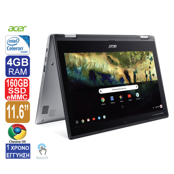 Laptop 11.6″ ΟΘΟΝΗ ΑΦΗΣ (2in1) IPS , Acer Chromebook R 11 C738T, Intel Celeron N3160 (4 πυρήνες) , 4GB RAM, 160GB (32GB SSD + 128GB SD CARD), Web Camera, Chrome OS
