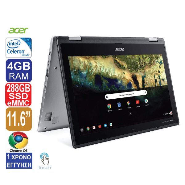 Laptop 11.6″ ΟΘΟΝΗ ΑΦΗΣ (2in1) IPS , Acer Chromebook R 11 C738T, Intel Celeron N3160 (4 πυρήνες) , 4GB RAM, 288GB (32GB SSD + 256GB SD CARD), Web Camera, Chrome OS
