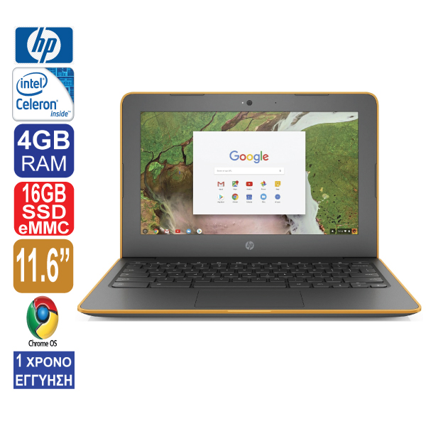 Laptop 11.6″ HP Chromebook 11A  G6 EE, Intel Celeron N3350, 4GB RAM, 16GB SSD eMMC, Web Camera, Καινούρια μπαταρία, Chrome OS 