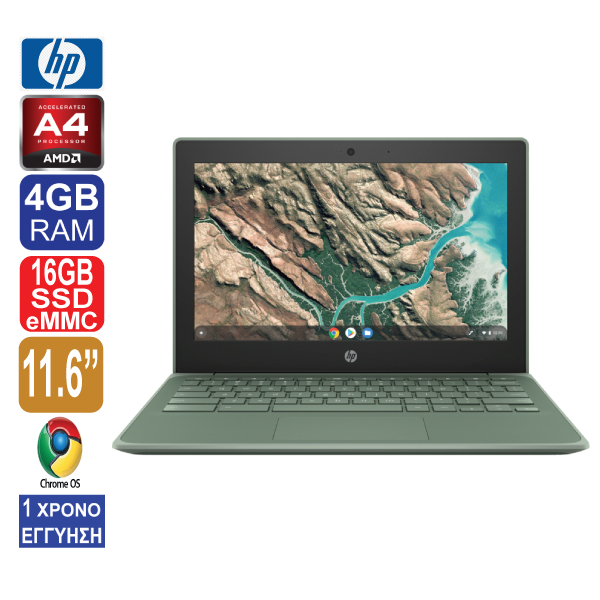 Laptop 11.6″ HP Chromebook 11 G8 EE, AMD A4-9120C, 4GB RAM, 16GB SSD eMMC, Web Camera, Καινούρια μπαταρία, Chrome OS