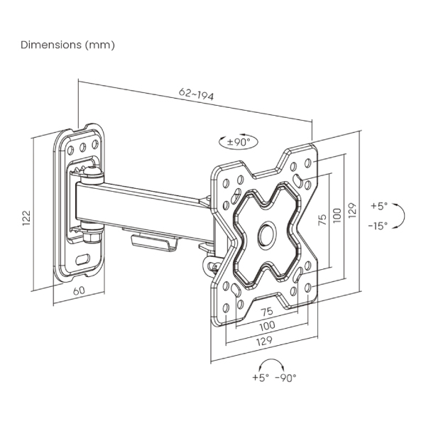 Βάση τηλεόρασης POWERTECH PT-1277, 13 - 32", έως 20kg, Full motion